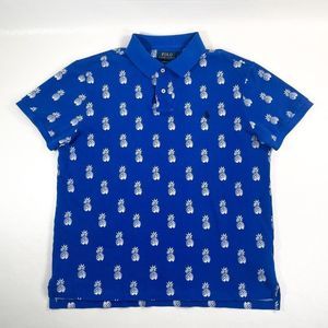 Polo Ralph Lauren Mens Large Blue Pineapple Custom Slim Fit Polo Shirt